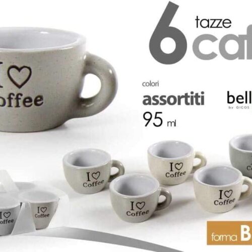TAZZINE DA CAFFE’ IN CERAMICA 6 PZ “I LOVE COFFEE” 95 CC