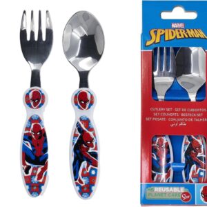 MARVEL SPIDER-MAN SET POSATE PER BAMBINI IN ACCIAIO INOSSIDABILE FORCHETTA E CUCCHIAIO