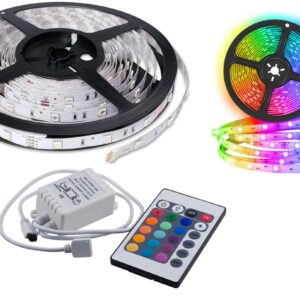STRISCIA LED 5050 RGB 5 METRI COMPLETO DI ALIMENTATORE 3A E TELECOMANDO 24 TASTI STRISCIA 300 LED SMD