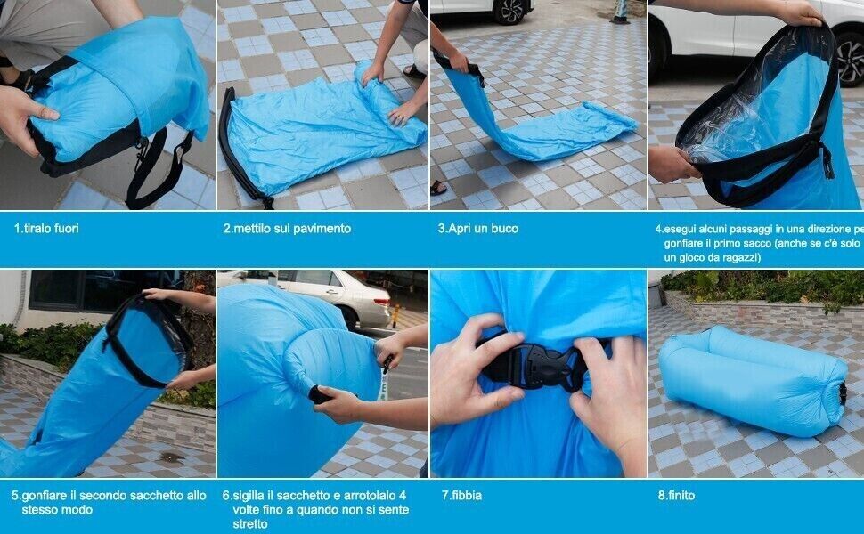 MATERASSINO GONFIABILE SACCO LETTINO VACANZE MARE SPIAGGIA LETTO AD ARIA RELAX - immagine 2