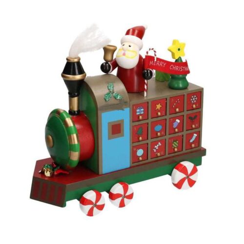 CALENDARIO DELL’ AVVENTO TRENINO DI BABBO NATALE IN LEGNO CON 24 CASSETTI DA RIEMPIRE DECORAZIONE NATALIZIA PER BAMBINI E ADULTI