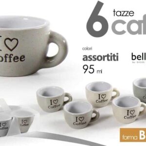 TAZZINE DA CAFFE' IN CERAMICA 6 PZ "I LOVE COFFEE" 95 CC