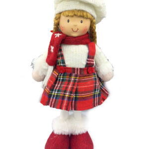 BAMBOLINA NATALIZIA ALZATA CON VESTITINO TARTAN 30 CM