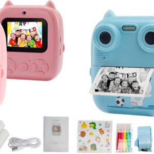 MACCHINA FOTOGRAFICA BAMBINI ISTANTANEA 2.4 POLLICI/1080P,MEMORIA INTERNA DI 32GB CON ESPANSIONE SLOT MICRO SD,3 ROTOLI DI CARTA DA STAMPA, UN REGALO PERFETTO PER I TUOI BAMBINI