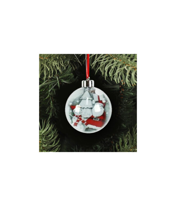 3 Palline Natalizie Trasparenti Con Stampa Babbo Natale Nastro Colore Rosso - immagine 3