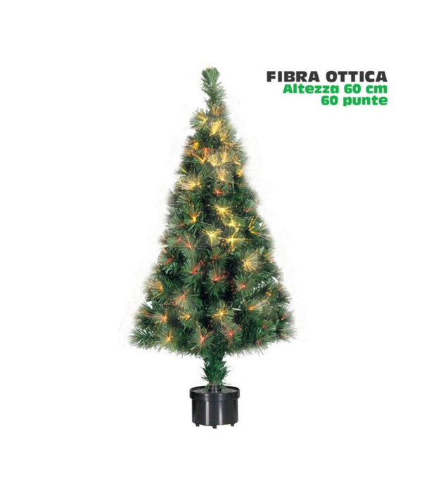 Albero Di Natale Fibra Ottica 60cm 60 Punte Multicolore Colore Verde - immagine 2