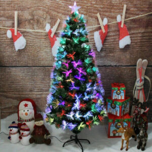 Albero Di Natale In Fibra Ottica 60cm Verde Multicolori Con Punta Stella A Led