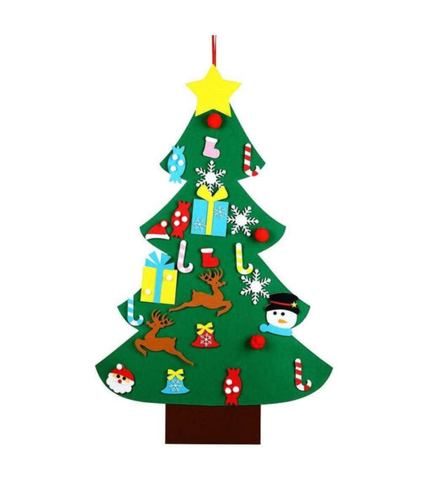 Albero Di Natale Per Bambini In Feltro Da Parete Con 26 Addobbi Natalizi 110cm - immagine 2