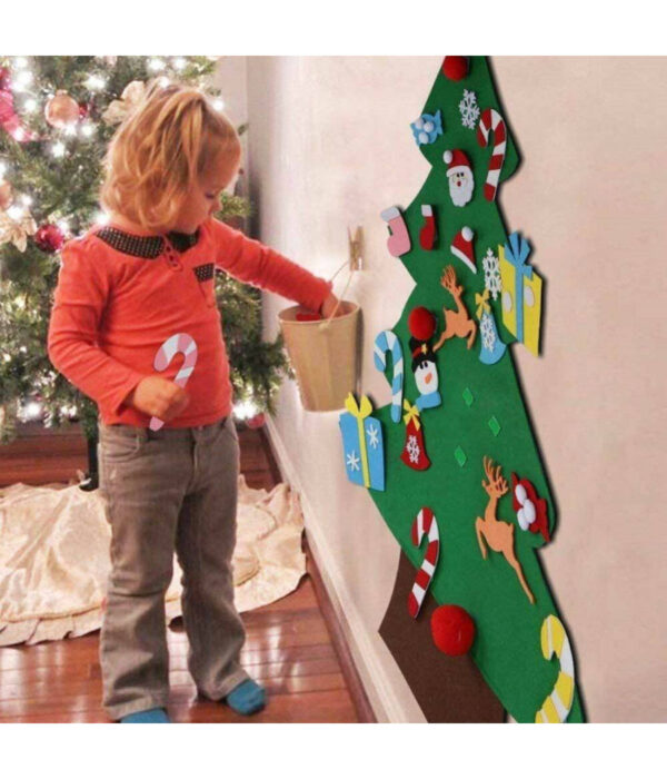 Albero Di Natale Per Bambini In Feltro Da Parete Con 26 Addobbi Natalizi 110cm - immagine 3