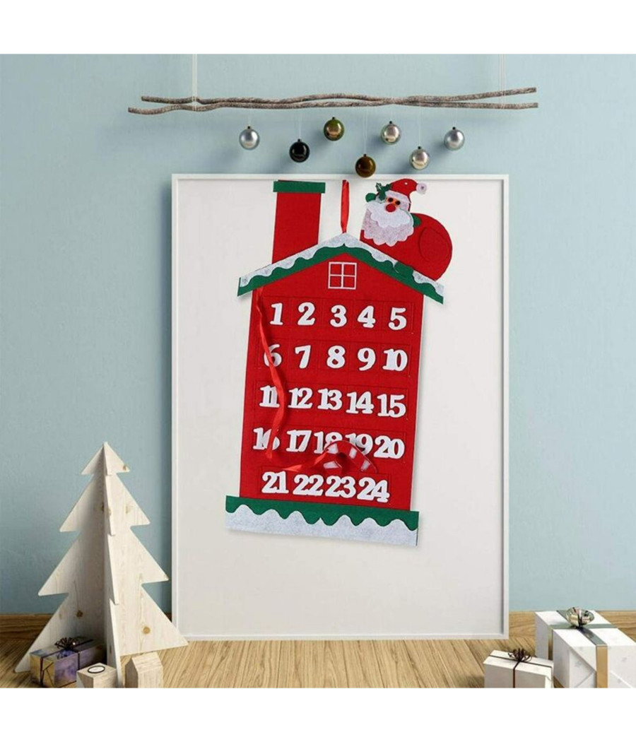Calendario Avvento Casetta Di Babbo Natale 60cm In Feltro Decorazioni Natalizie - immagine 2