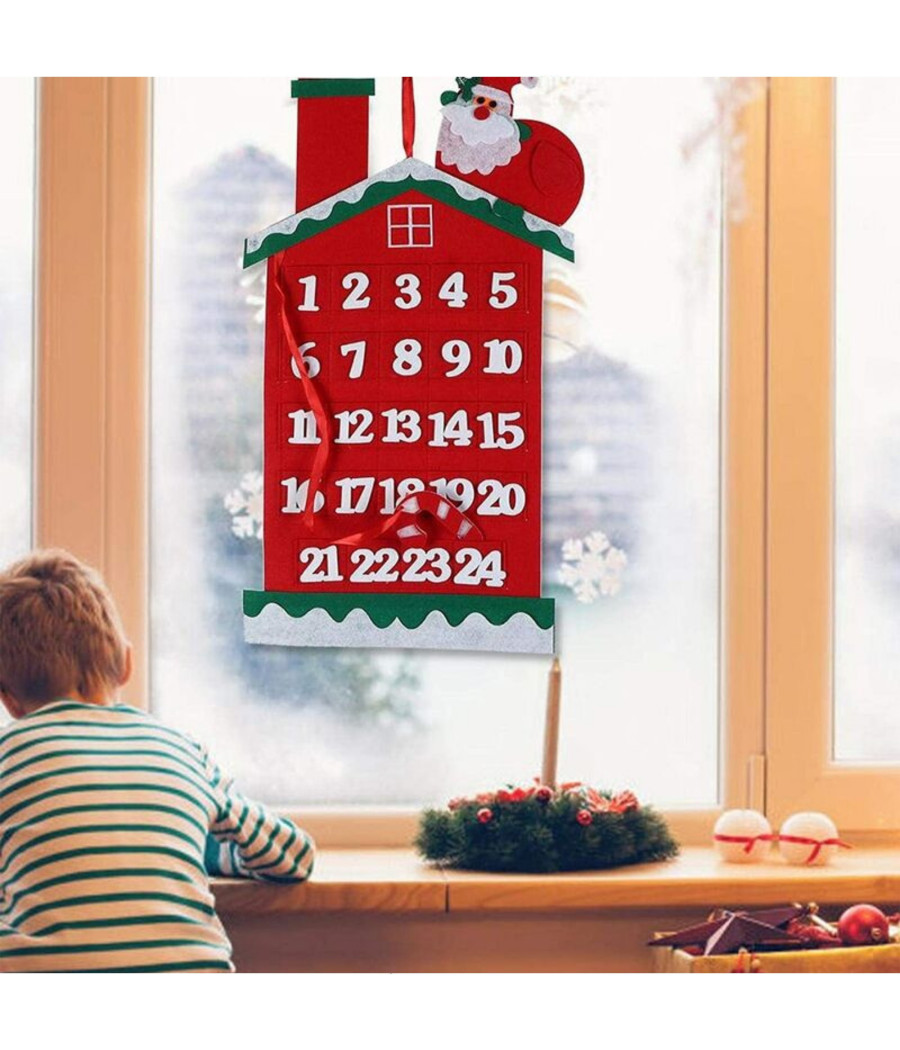 Calendario Avvento Casetta Di Babbo Natale 60cm In Feltro Decorazioni Natalizie - immagine 3