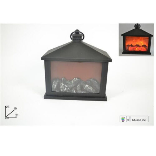 Caminetto Con Fuoco Led A Batteria 23x21x10cm Decorativo Natale Camino Finto