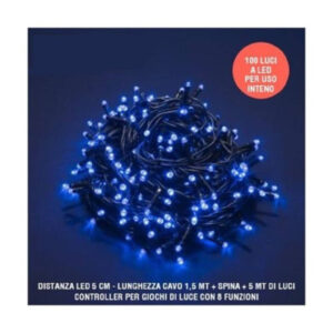 Catena Luci A Led Natalia 100 Led Lucciole Blu Con Controller 8 Funzioni Interno