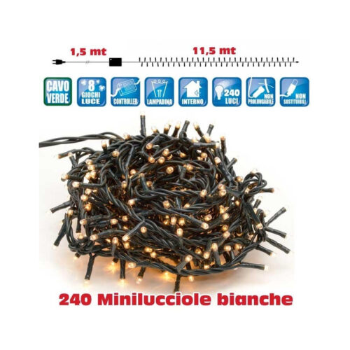 Catena Luci Minilucciole 240 Luci 3 Vie Bianco Caldo Con Controller 8 Funzioni