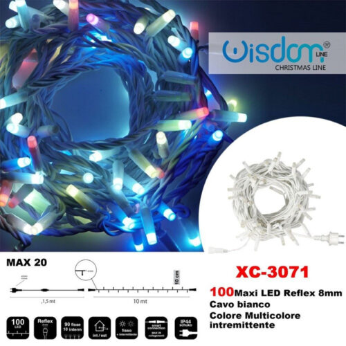 Catena Luminosa 100 Luci Led Lucciole Colore Multicolore Intermittente Xc-3071