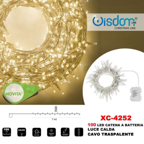 Catena Luminosa 100led Lucciole Con Batteria Cavo Trasparente Luce Calda Xc-4252