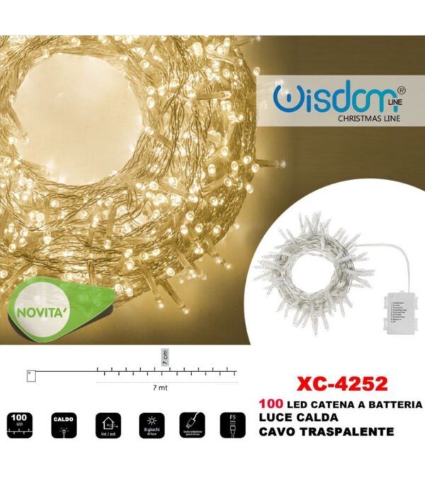 Catena Luminosa 100led Lucciole Con Batteria Cavo Trasparente Luce Calda Xc-4252