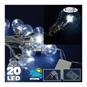Catena Luminosa 20 Bulbi Forma Lampadina Trasparente A Led Bianco Freddo Albero