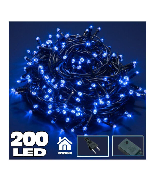Catena Luminosa 200 Luci Led Lucciole Blu Con Controller 8 Funzioni