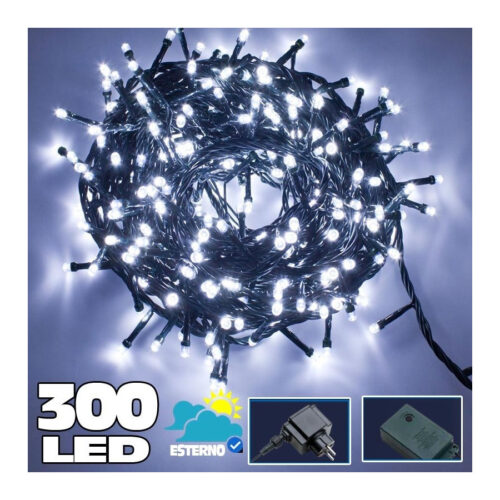 Catena Luminosa 300 Led Bianco Freddo Uso Interno Con Controller 8 Funz.