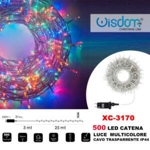 Catena Luminosa 500 Luci Led Lucciole Luce Multicolore Cavo Trasparente Xc-3170