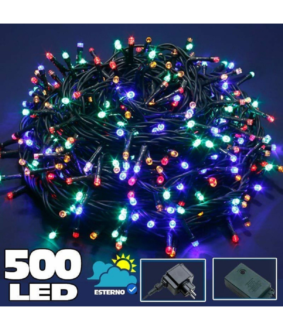 Catena Luminosa 500 Luci Led Lucciole Multicolor Controller 8 Funzioni Esterno
