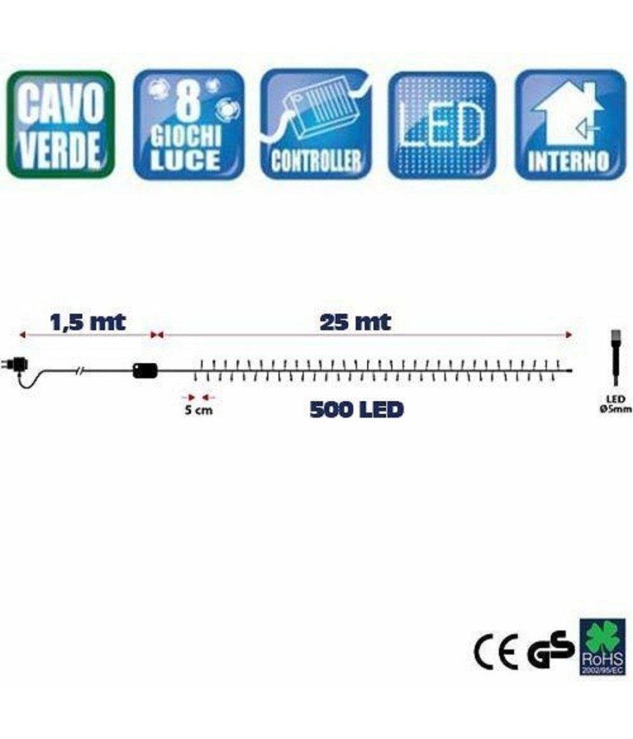 Catena Luminosa 500 Luci Led Lucciole Multicolor Controller 8 Funzioni Esterno - immagine 2