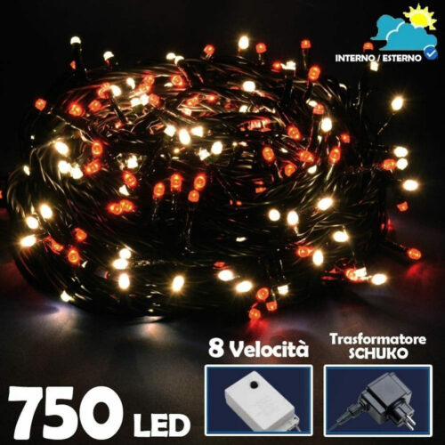 Catena Luminosa 750 Luci Led Lucciole Bianco Caldo E Rosso Controller 8 Funzioni