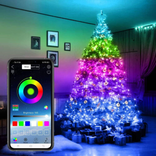 Catena Luminosa A Led Multicolor 10 Mt Con Controllo Remoto Da App Albero Natale