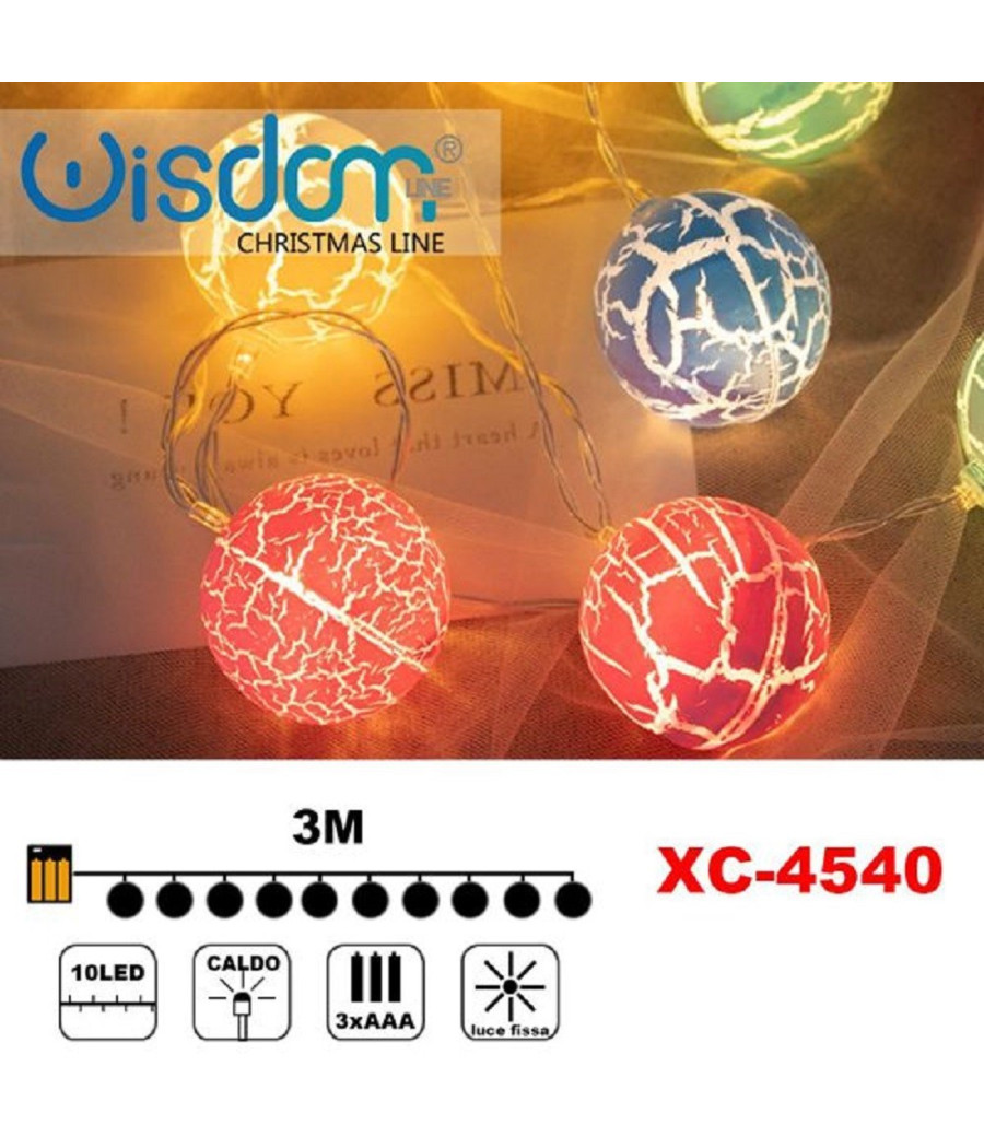 Catena Luminosa Con Palline Colorate 10 Led A Batteria Luce Calda Fissa Xc-4540