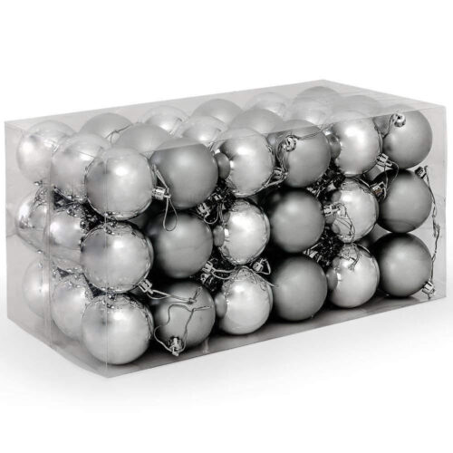 Confezione 54 Palline Di Natale Colore Silver 6 Cm Addobbo Natalizio