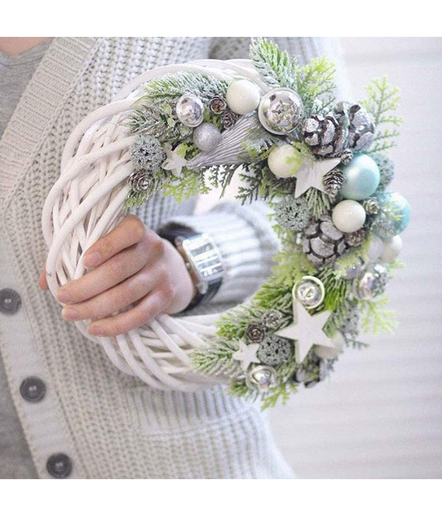 Ghirlanda Dietroporta In Legno Bianco Intrecciato 30 Cm Decorazioni Porta Natale - immagine 3