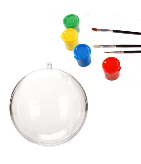 Kit 6 Palline Trasparenti Da 8cm Con Temepere E Pennelli Decorazioni Natalizie
