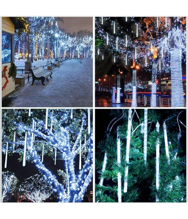 Luci Di Natale Esterno Natalizi Led Effetto Pioggia Stella Cadente Bianco Freddo - immagine 2