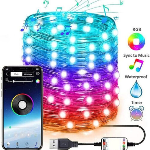Luci Led Albero Di Natale Usb Bluetooth App Interno Con Telecomando 20mt 200 Led