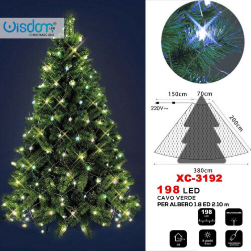 Mantello Luminoso 198led Albero Di Natale 1.8 / 2.10 Mt Luce Multicolore Xc-3192