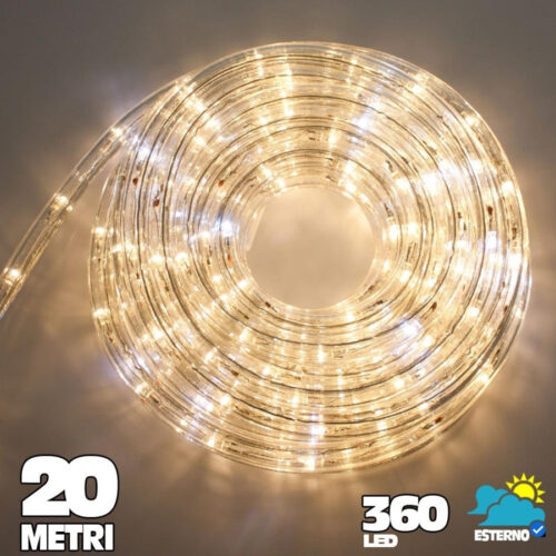 Tubo Luminoso A Led 360 Luci Bianco Caldo 20 Metri Per Uso Esterno + Controller