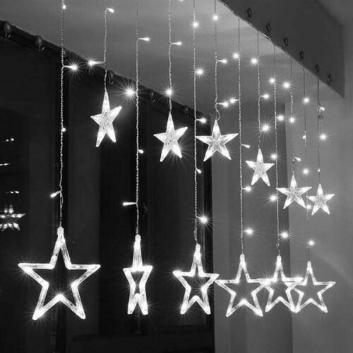 Tenda Luminosa Natalizia Led Con Stelle Bianco Freddo 2mt Esterno Prolungabile