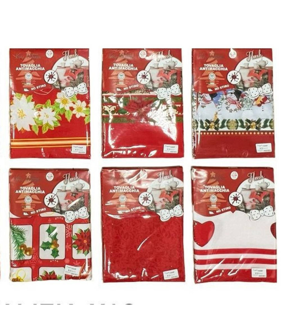 Tovaglia Natalizia Antimacchia No Stiro Impermeabile Varie Fantasie 18 Posti