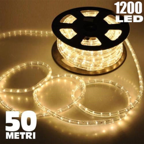 Tubo Luminoso 1200 Led 50 Mt Bianco Caldo Uso Esterno Controller 8 Giochi Luce