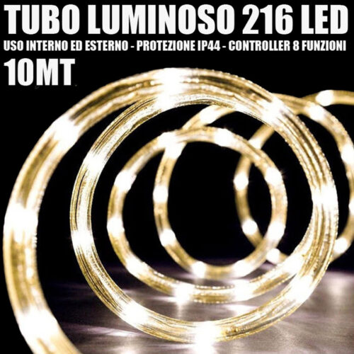 Tubo Luminoso 216 Led Bianco Caldo 10 Mt 3vie Uso Interno/esterno + Controller