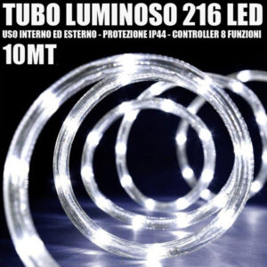Tubo Luminoso 216 Led Bianco Freddo 10 Mt 3vie Uso Interno/esterno + Controller