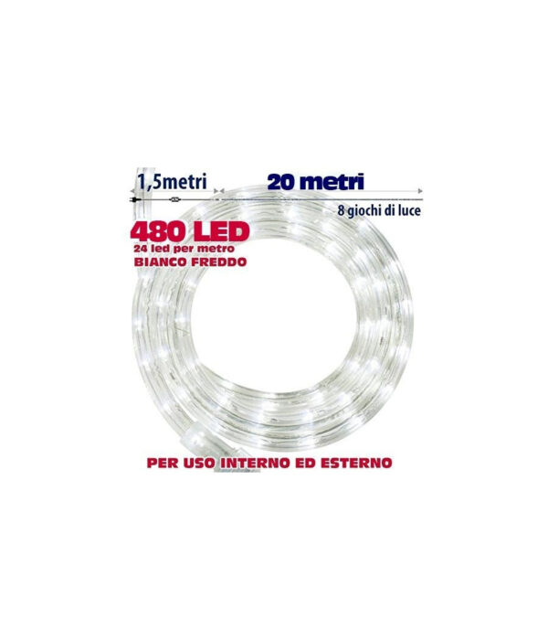 Tubo Luminoso Natalizio 20 Mt Led Bianco Freddo Controller 8 Funzioni X Esterno - immagine 2