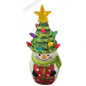 PUPAZZO DI NEVE IN CERAMICA 18 CM DECORAZIONI CON LUCE