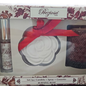 SET BURNING ROSE 3 PZ CANDELA PROFUMATA + SPRAY + GESSETTO