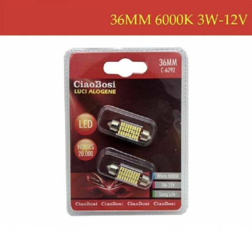 2 Lampadine Lampade Ricambio Per Luci Interni Auto 36mm Led 6000k 3w 12v C-6292