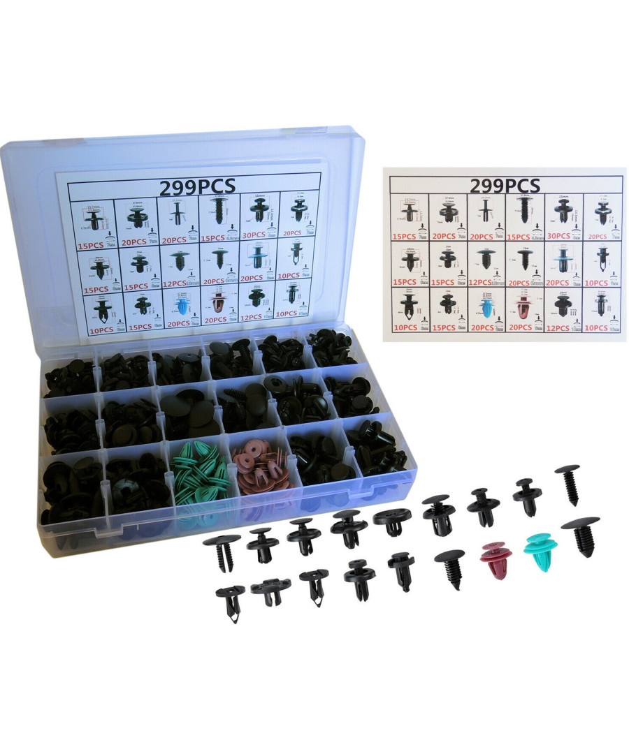 299pz Plastica Trim Clip Rivetti Clip Kit Fermi Di Spinta Auto Abitacolo Esterni