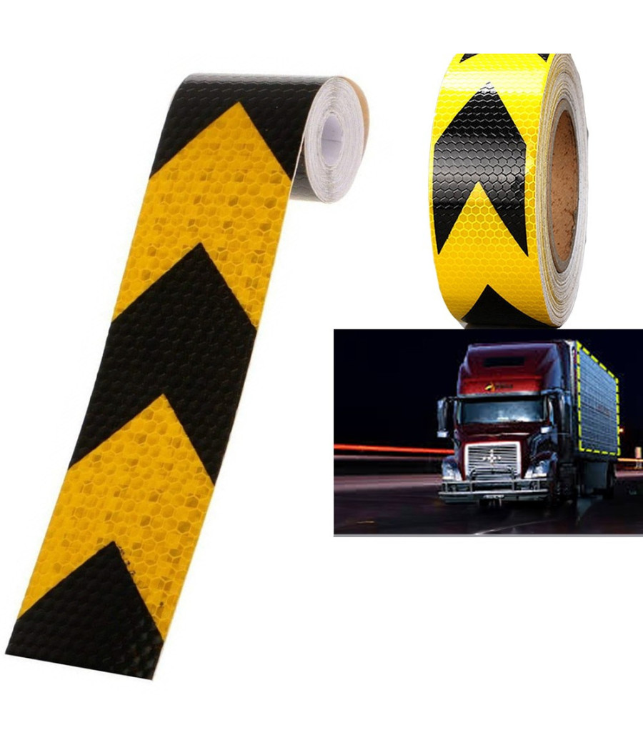5 Metri Nastro Adesivo Catarifrangente Auto Camion Nero E Giallo Alta Visibilitá