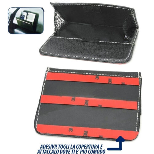 Borsa Porta Oggetti Smartphone Gps Chiavi Tasche Eco Pelle Nastro Adesivo Auto