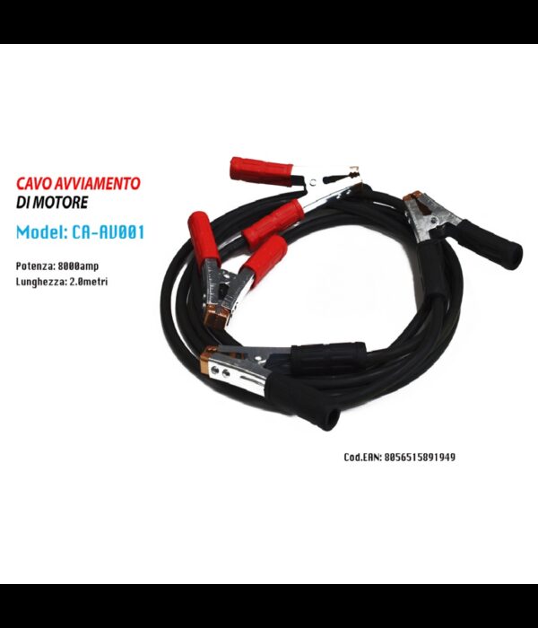 Cavo Avviamento Motore Di Emergenza Auto Cavi Pinze 8000amp 2mt Maxtech Ca-av001